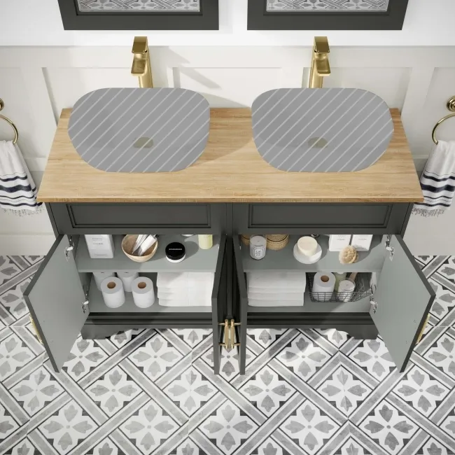 Lucia Graphite Grey Cabinet Oak Effect Top 1200mm (Excludes Counter Top Basins) - Knurled Handles