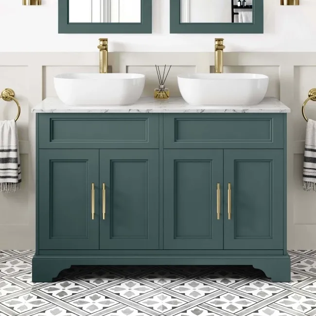 Lucia Midnight Green Double Vanity Marble Top & Curved Counter Top Basin 1200mm - Knurled Handles
