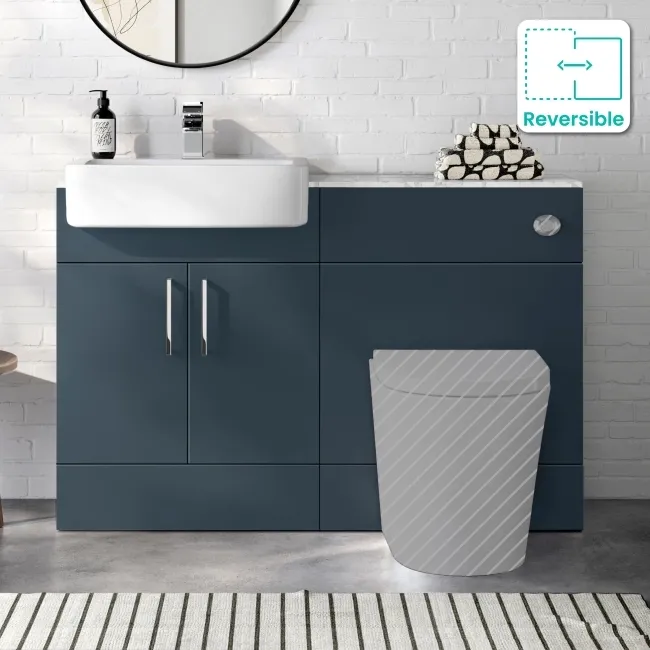 Harper Navy Blue Basin Vanity with Marble Top & Back To Wall Unit 1200mm - Excludes Toilet