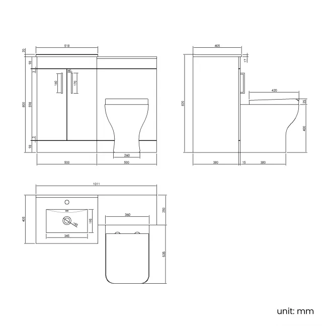 Mersey Gloss White Combination Vanity Basin and Houston Toilet 1000mm