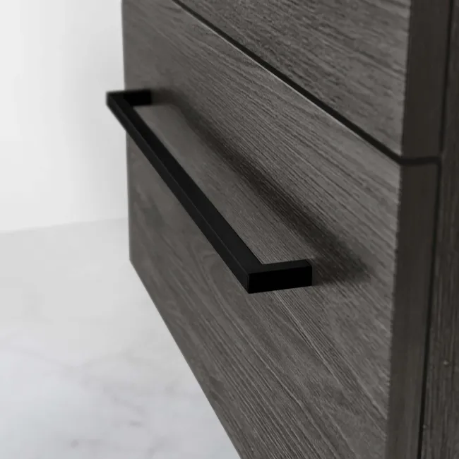 Elba Charcoal Elm Double Wall Hung Drawer Vanity with Marble Top & Cody Basin 1200mm - Black Accents