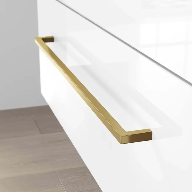 Elba Gloss White Wall Hung Drawer Vanity with Marble Top & Cody Basin 800mm - Brushed Brass Accents