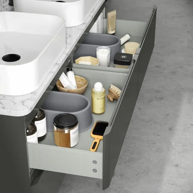 Corsica Tungsten Grey Wall Hung Drawer Vanity with Marble Top & Marin Basin 1200mm