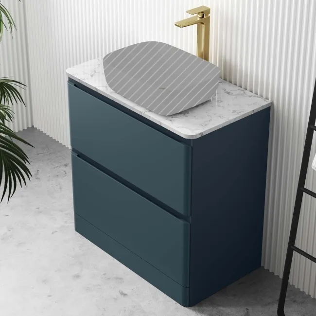 Corsica Inky Blue Drawer Vanity with Marble Top 800mm - Excludes Counter Top Basin