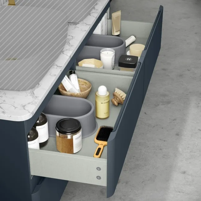 Corsica Inky Blue Wall Hung Drawer Vanity with Marble Top 1200mm - Excludes Counter Top Basin