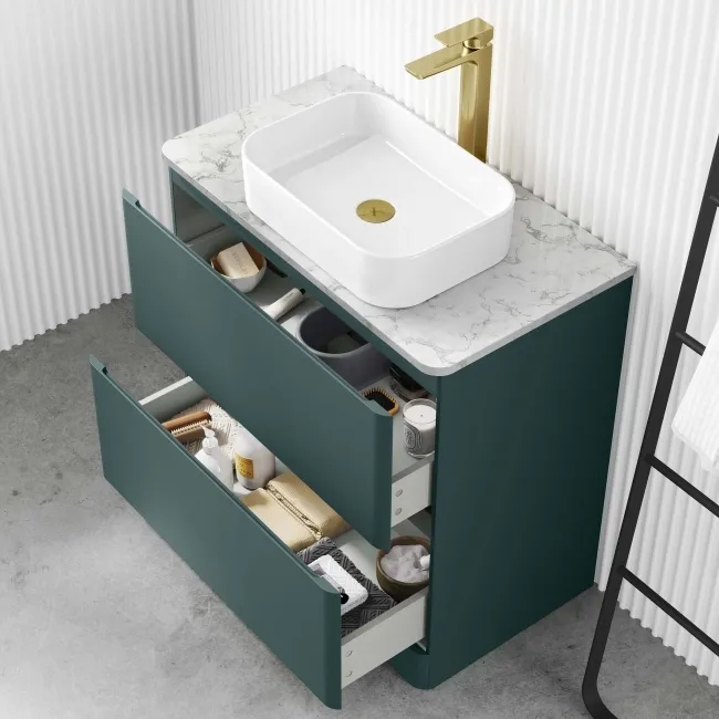 Corsica Midnight Green Vanity Drawer with Marble Top & Marin Basin 800mm