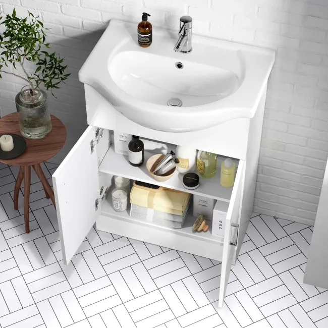 Quartz Gloss White Vanity with Semi Recessed Basin 650mm