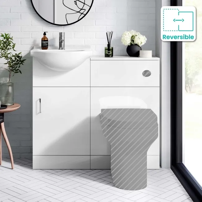 Quartz Gloss White Basin Vanity and Back To Wall Toilet Unit 950mm - Excludes Toilet