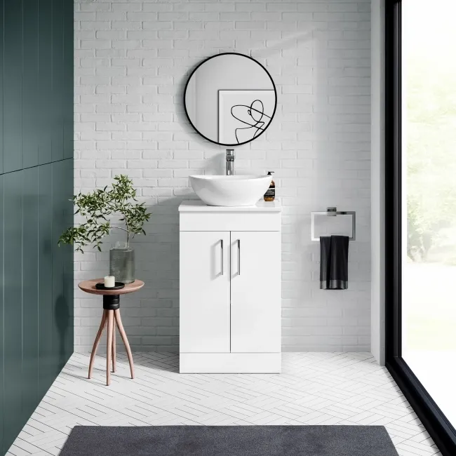 Mersey Gloss White Vanity with Oval Basin 500mm