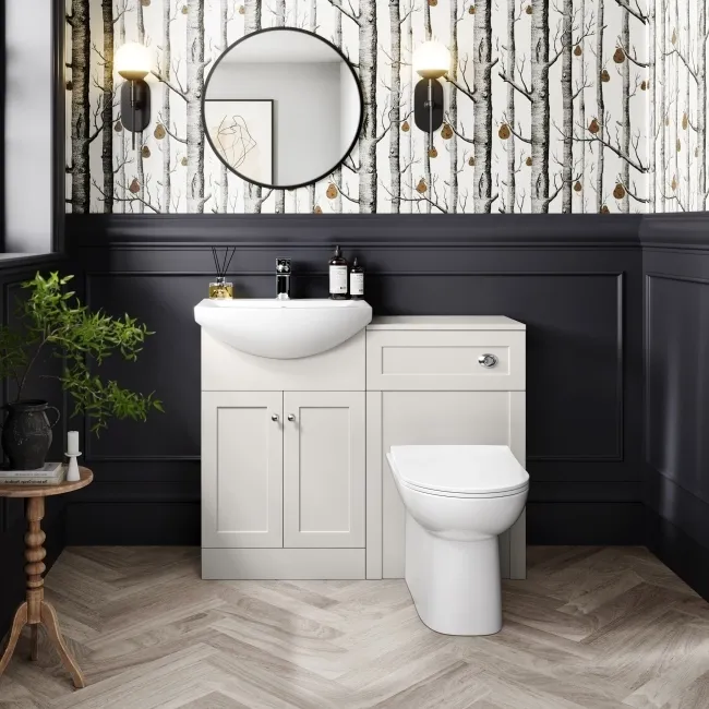 Capri Cotton White Combination Vanity Basin and Aruba Toilet 1050mm - Chrome Handles