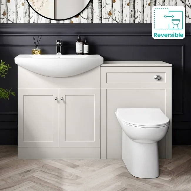 Capri Cotton White Combination Vanity Basin and Aruba Toilet 1350mm - Chrome Handles