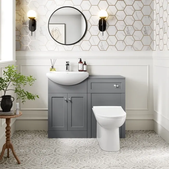 Capri Fog Grey Combination Vanity Basin and Aruba Toilet 1050mm - Chrome Handles