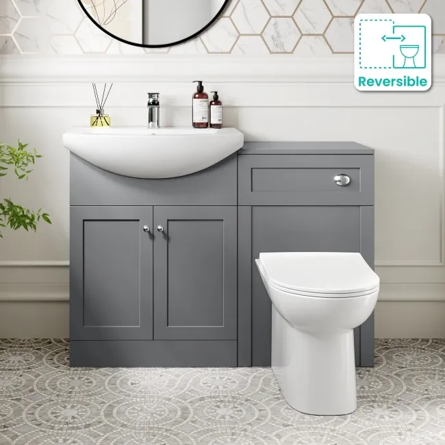 Capri Fog Grey Combination Vanity Basin and Aruba Toilet 1150mm - Chrome Handles