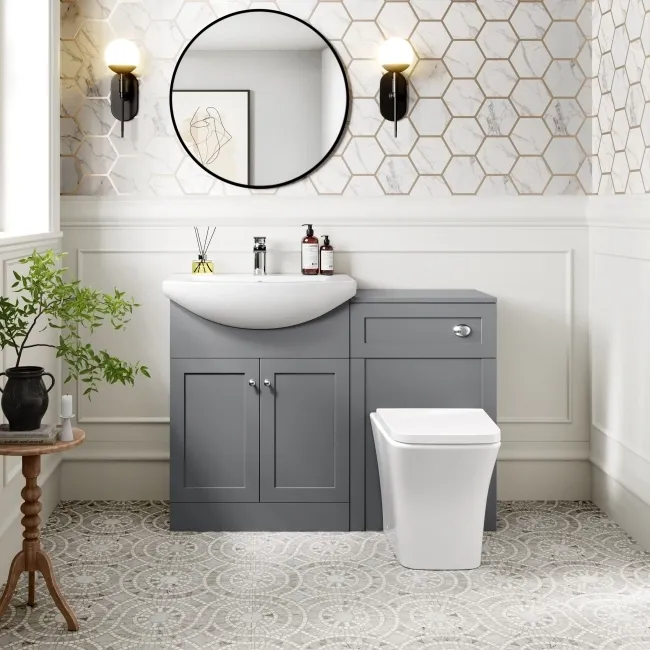 Capri Fog Grey Combination Vanity Basin and Houston Toilet 1150mm - Chrome Handles
