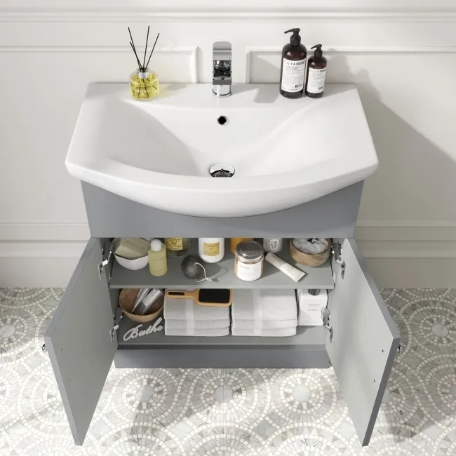 Capri Fog Grey Combination Vanity Basin and Houston Toilet 1350mm - Chrome Handles