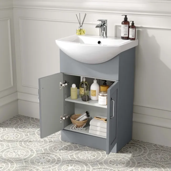 Capri Fog Grey Vanity with Semi Recessed Basin 550mm - Traditional Handles