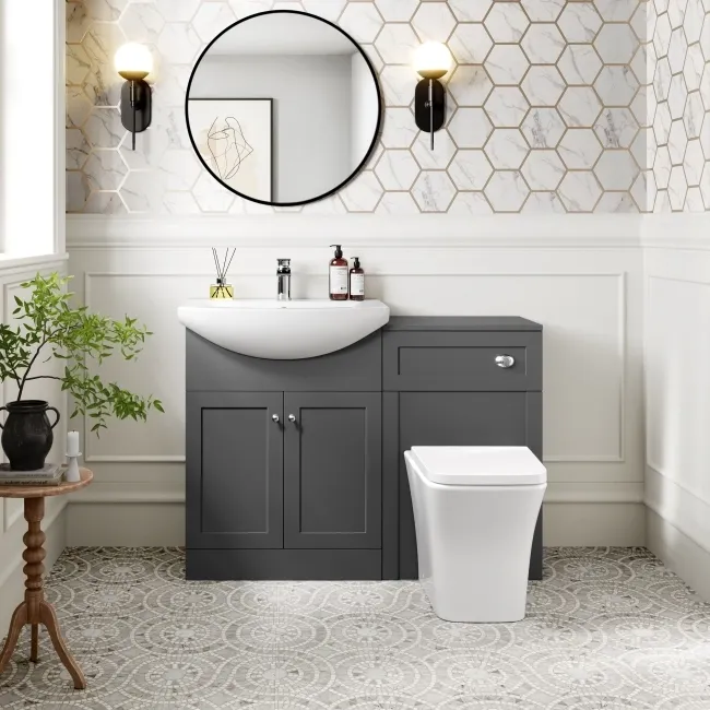 Capri Slate Grey Combination Vanity Basin and Houston Toilet 1150mm - Chrome Handles