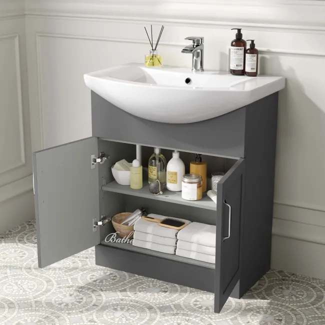 Capri Slate Grey Vanity with Semi Recessed Basin 750mm - Traditional Handles