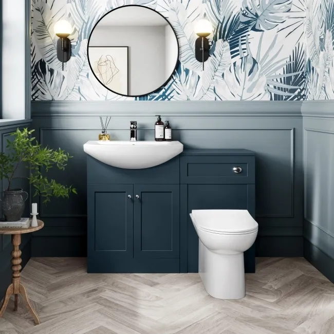 Capri Navy Blue Combination Vanity Basin and Aruba Toilet 1150mm - Chrome Handles