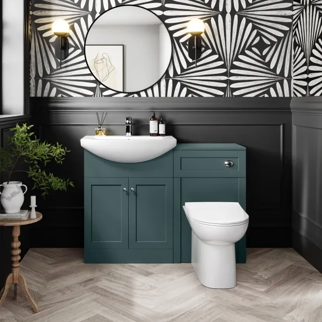 Capri Mystic Green Combination Vanity Basin and Aruba Toilet 1150mm - Chrome Handles