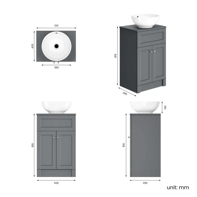 Milos Fog Grey Vanity with Mesa Basin 500mm - Brushed Handles