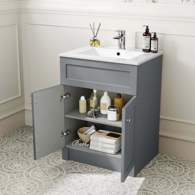 Milos Fog Grey Basin Vanity 600mm - Brushed Handles