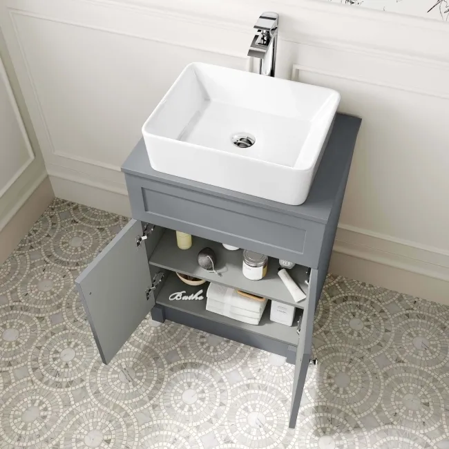Milos Fog Grey Vanity with Troy Basin 600mm - Chrome Handles