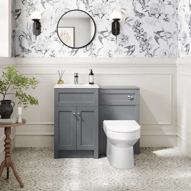 Milos Fog Grey Combination Vanity Basin and Miami Toilet 1000mm - Chrome Handles
