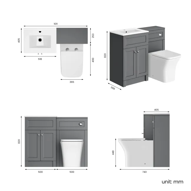Milos Fog Grey Combination Vanity Basin and Houston Toilet 1000mm - Chrome Handles