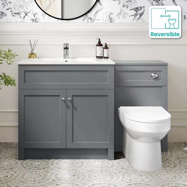 Milos Fog Grey Combination Vanity Basin and Miami Toilet 1300mm - Chrome Handles