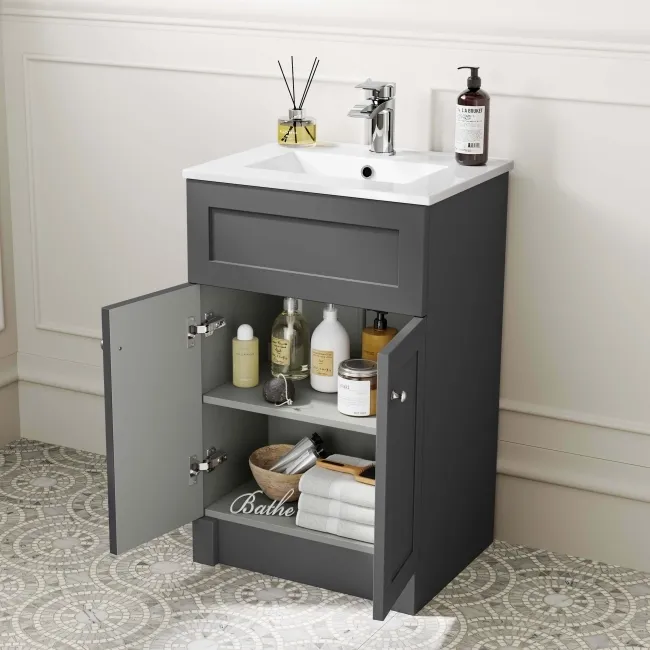 Milos Slate Grey Basin Vanity 500mm - Brushed Handles