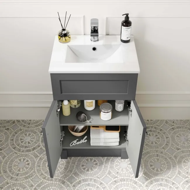 Milos Slate Grey Basin Vanity 500mm - Brushed Handles