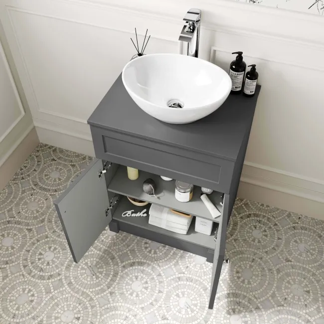 Milos Slate Grey Vanity with Oval Basin 600mm - Chrome Handles