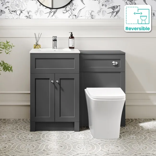 Milos Slate Grey Combination Vanity Basin and Houston Toilet 1000mm - Chrome Handles