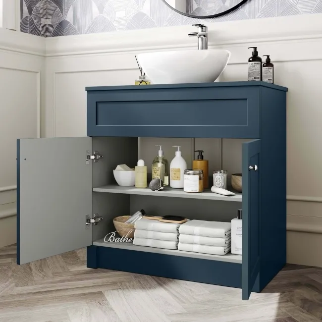 Milos Navy Blue Vanity with Oval Basin 800mm - Chrome Handles