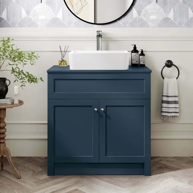 Milos Navy Blue Vanity with Troy Basin 800mm - Chrome Handles