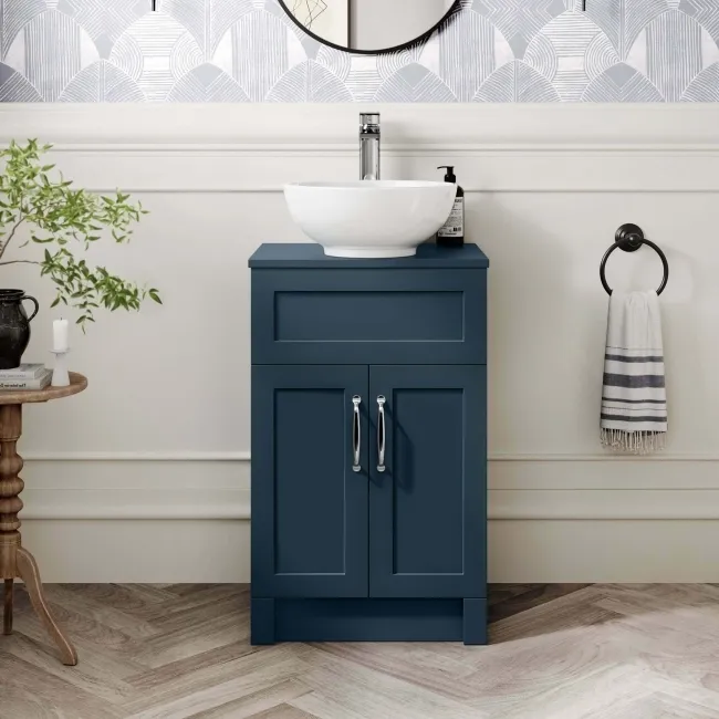 Milos Navy Blue Vanity with Mesa Basin 500mm - Traditional Handles