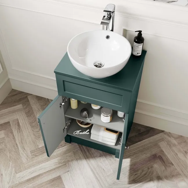 Milos Mystic Green Vanity with Mesa Basin 500mm - Brushed Handles