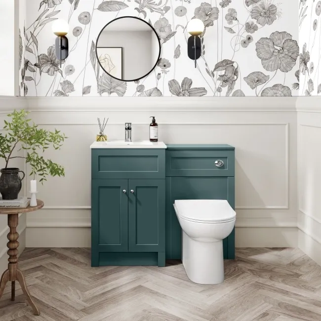 Milos Mystic Green Combination Vanity Basin and Aruba Toilet 1000mm - Chrome Handles