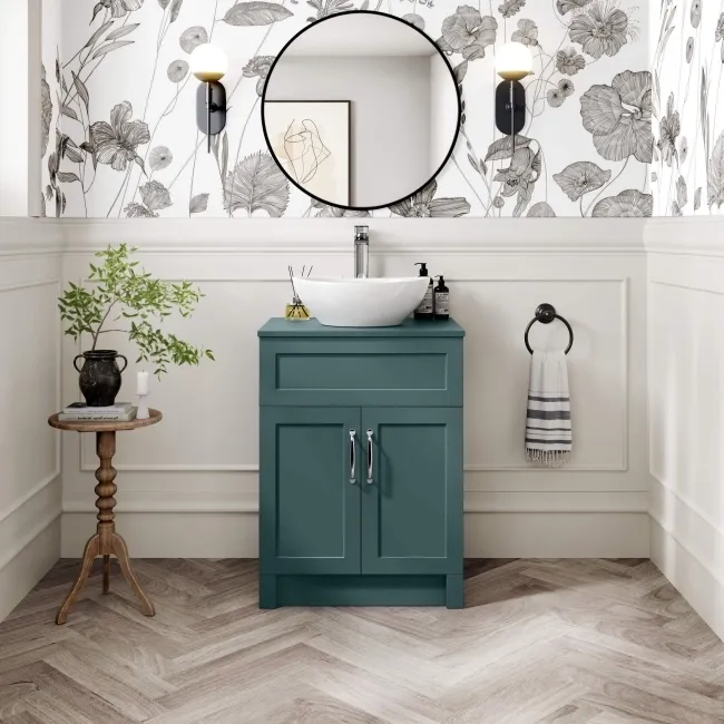 Milos Mystic Green Vanity with Oval Basin 600mm - Traditional Handles