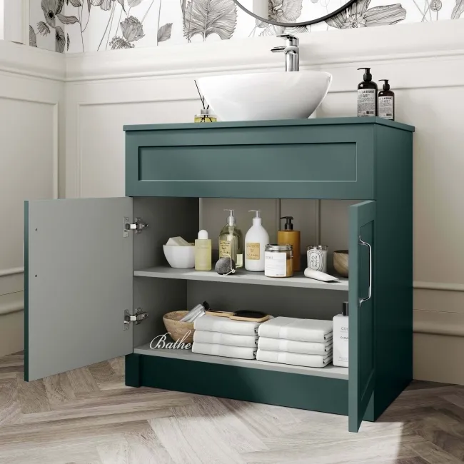 Milos Mystic Green Vanity with Oval Basin 800mm - Traditional Handles