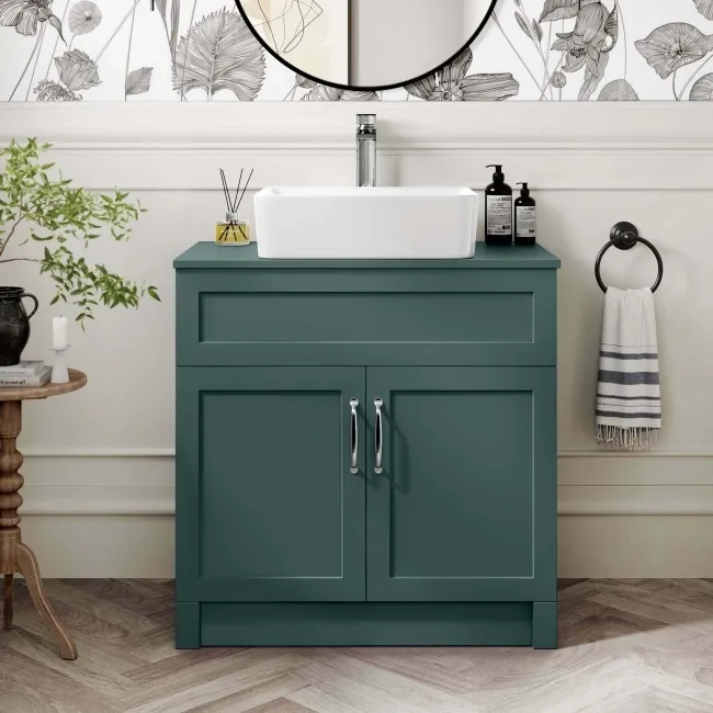 Milos Mystic Green Vanity with Troy Basin 800mm - Traditional Handles