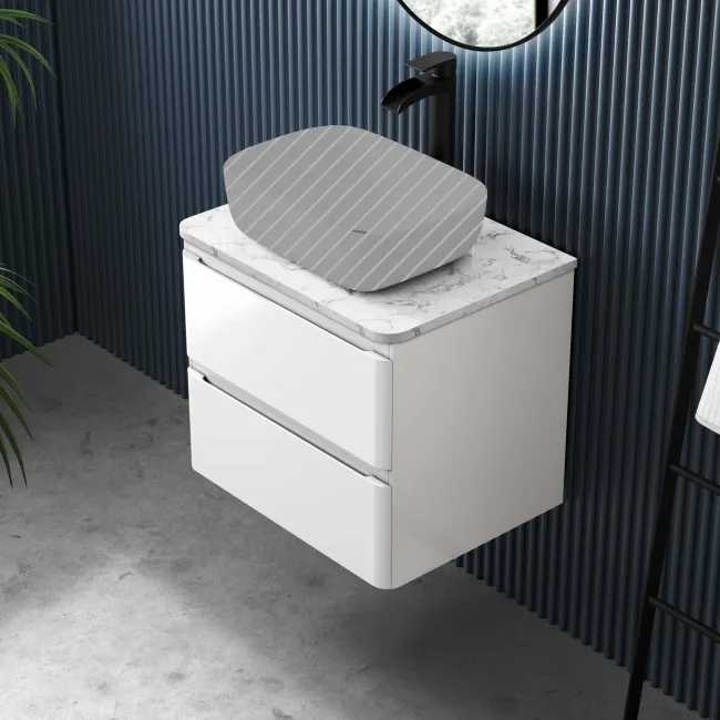 Corsica Gloss White Wall Hung Drawer Vanity with Marble Top 600mm - Excludes Counter Top Basin