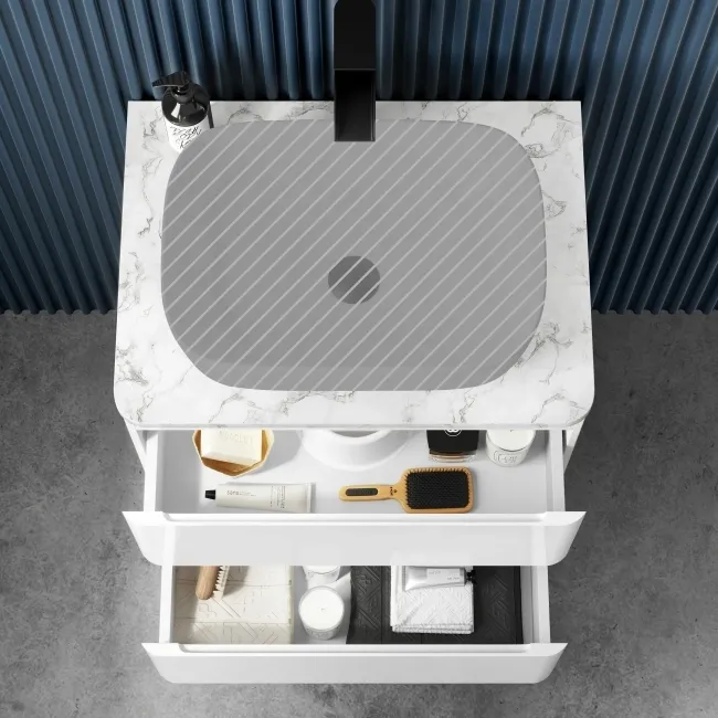 Corsica Gloss White Wall Hung Drawer Vanity with Marble Top 600mm - Excludes Counter Top Basin