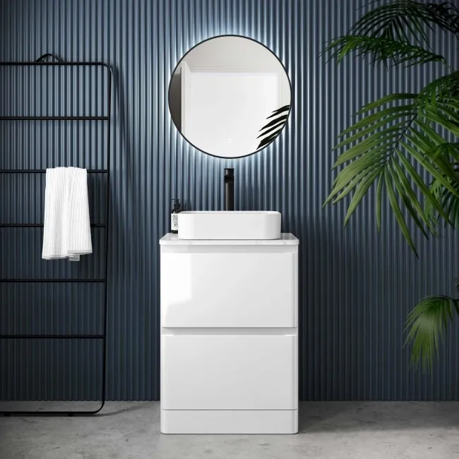 Corsica Gloss White Vanity Drawer with Marble Top & Marin Basin 600mm