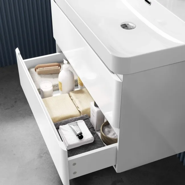 Corsica Gloss White Wall Hung Basin Drawer Vanity 800mm