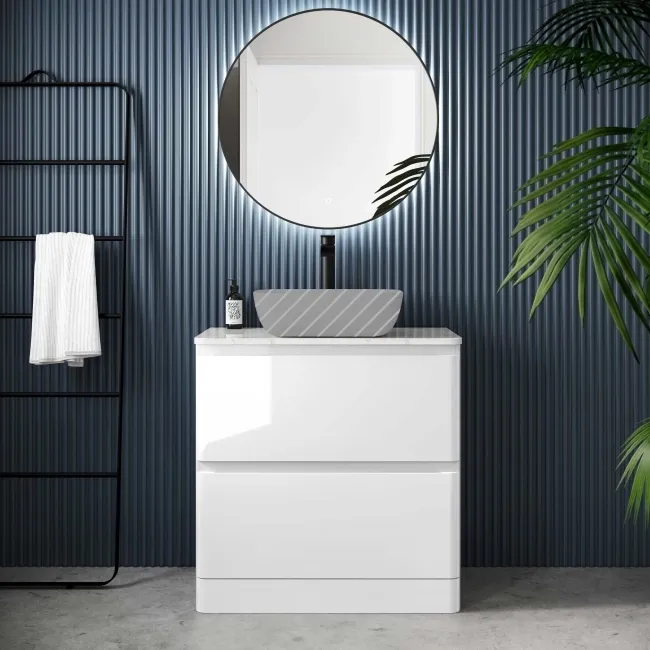 Corsica Gloss White Drawer Vanity with Marble Top 800mm - Excludes Counter Top Basin