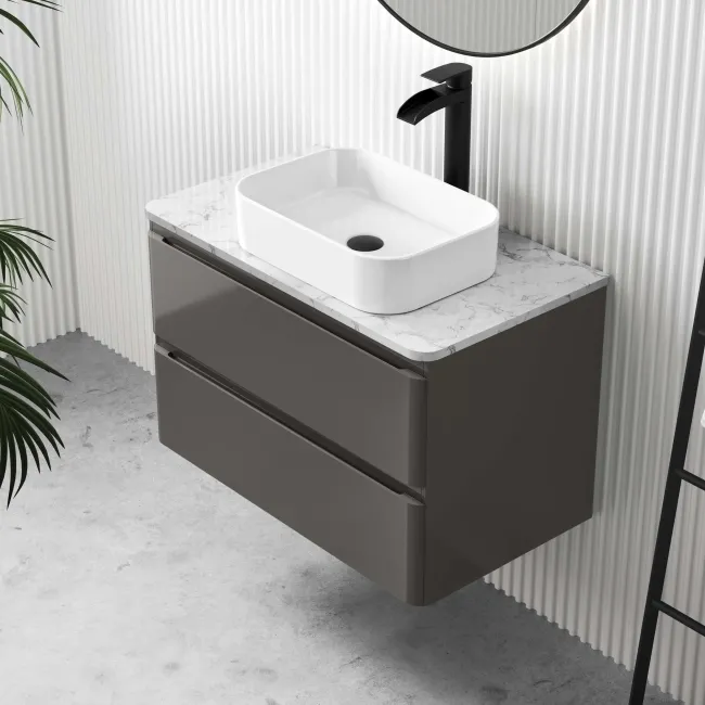 Corsica Tungsten Grey Wall Hung Drawer Vanity with Marble Top & Marin Basin 800mm