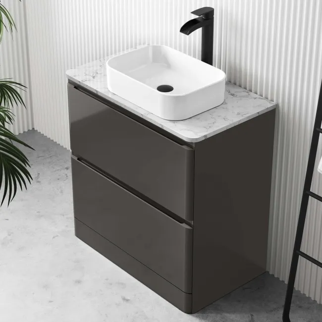 Corsica Tungsten Grey Vanity Drawer with Marble Top & Marin Basin 800mm