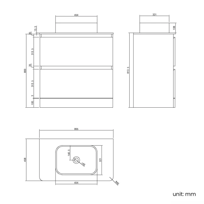 Corsica Tungsten Grey Vanity Drawer with Marble Top & Marin Basin 800mm